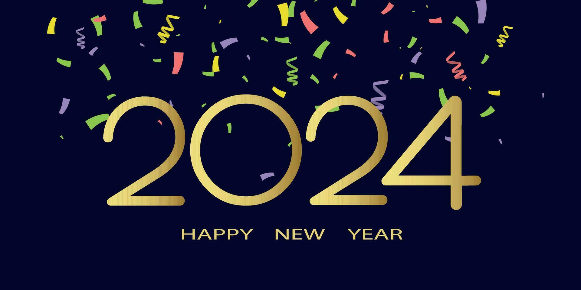 Novo ano 2024 celebrações ouro saudações poster isolado sobre Preto fundo. feriado cumprimento cartão Projeto. vetor ilustração.