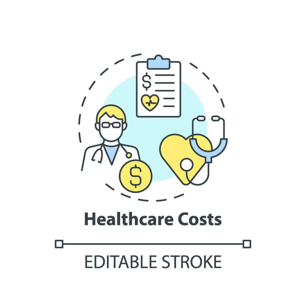 cuidados de saúde custos conceito ícone. médico Cuidado. saúde seguro. hospital conta. droga prescrição. padrão do vivo abstrato idéia fino linha ilustração. isolado esboço desenho. editável acidente vascular encefálico vetor