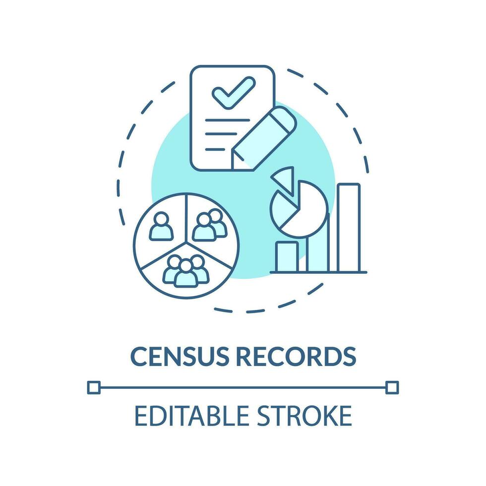 Censo registros azul conceito ícone. demografia. população dados. família pesquisa abstrato idéia fino linha ilustração. isolado esboço desenho. editável acidente vascular encefálico vetor