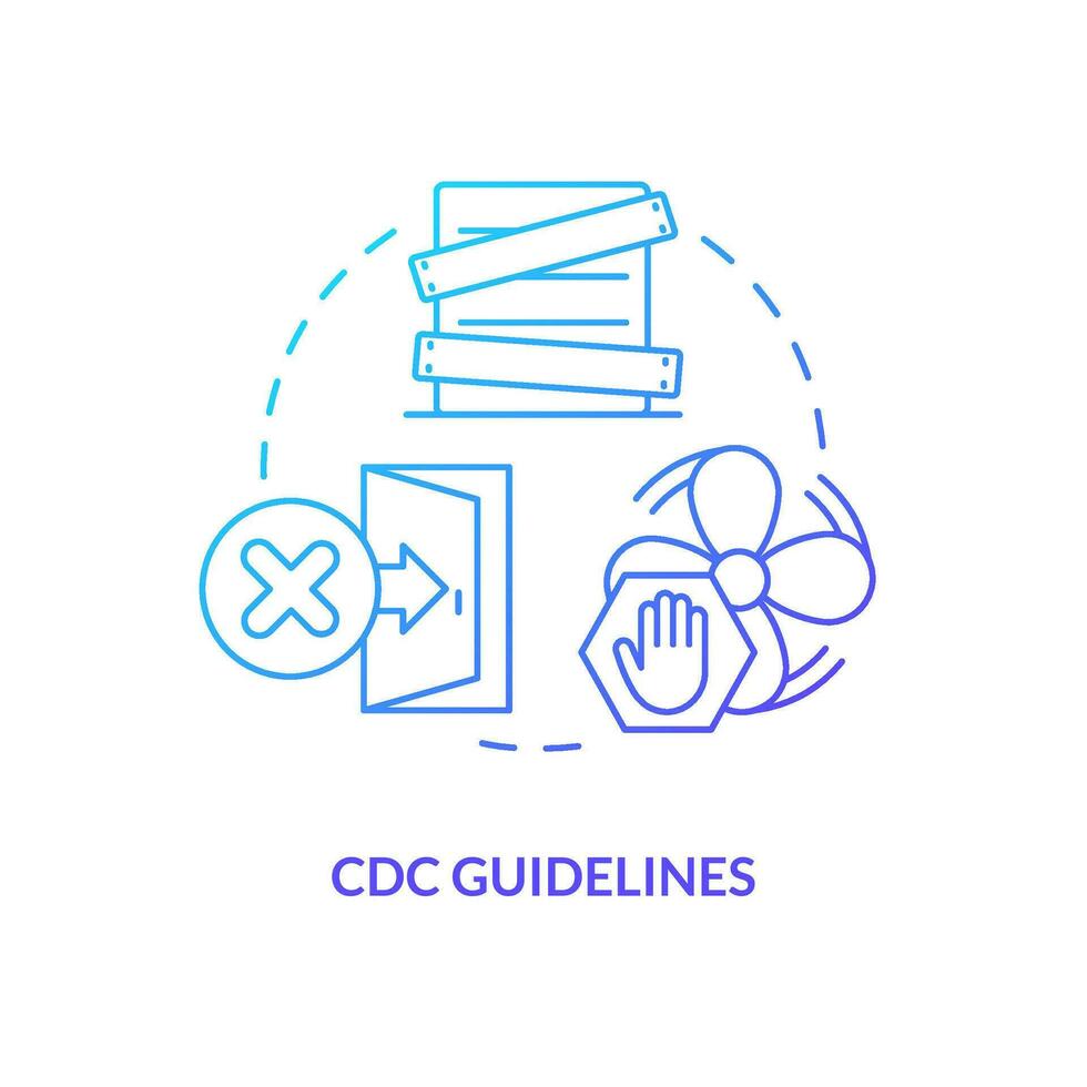CDC orientações azul gradiente conceito ícone. Segue recomendações. sobreviver durante nuclear ataque abstrato idéia fino linha ilustração. isolado esboço desenhando vetor