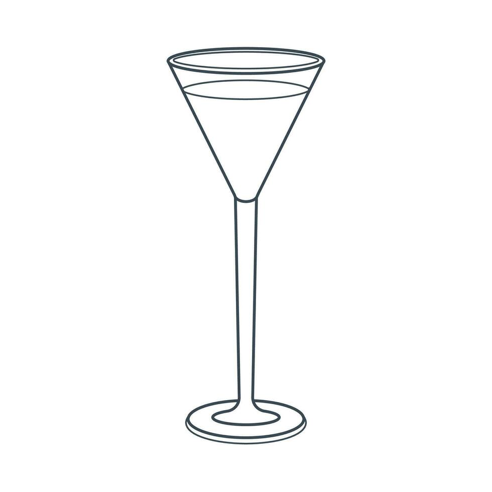 pratos. uma vidro, coquetel, copo de vinho com uma bebida. linha arte. vetor