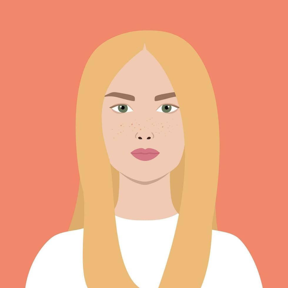 retrato do uma jovem mulher com Loiras cabelo e sardas. avatar para social meios de comunicação. abstrato fêmea retrato dentro plano estilo vetor