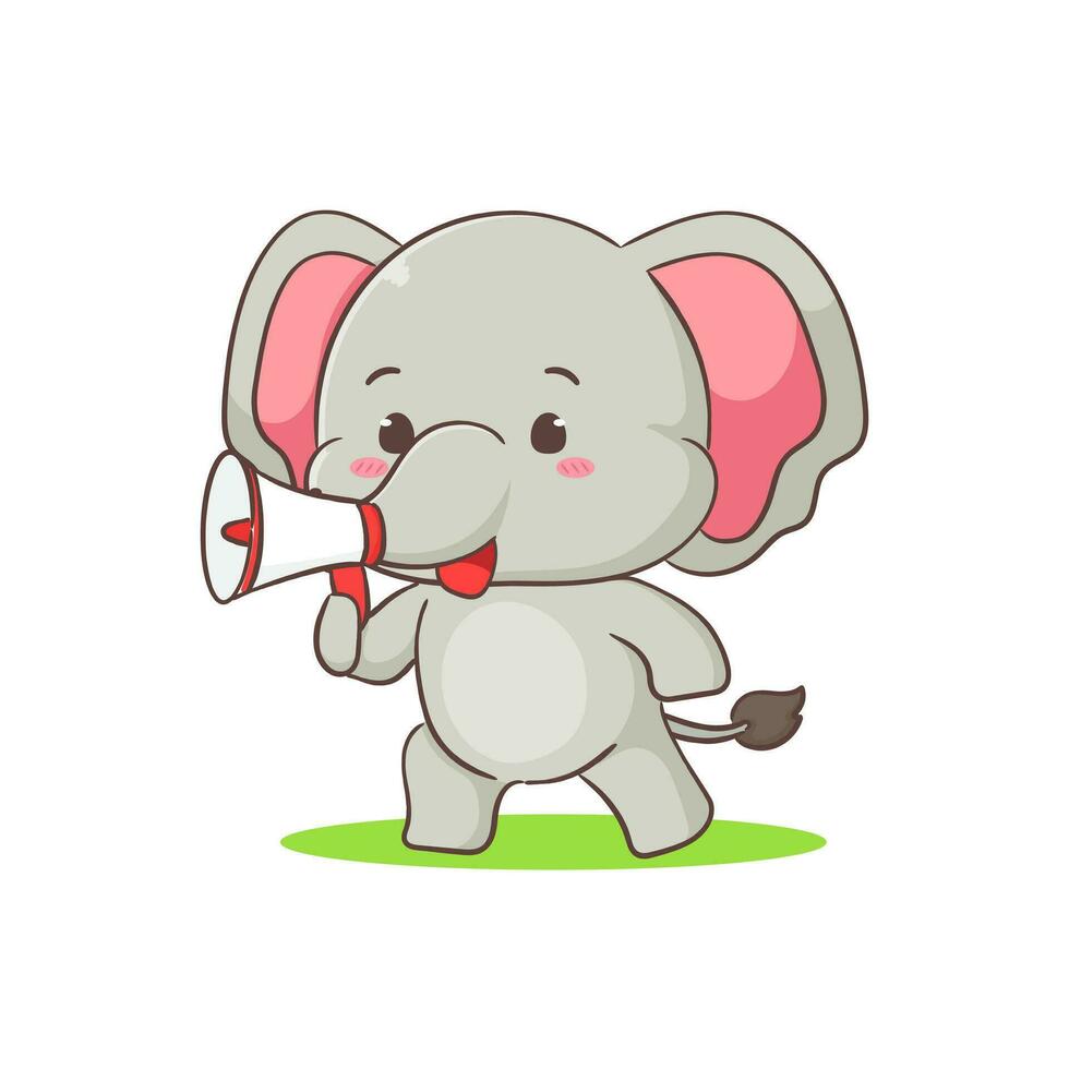 fofa elefante desenho animado personagem segurando megafone. adorável animal conceito plano Projeto. isolado branco fundo. vetor arte ilustração.