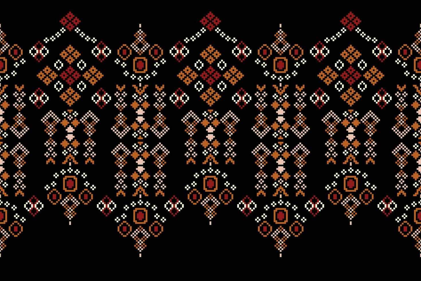 étnico geométrico tecido padronizar Cruz ponto.ikat bordado étnico oriental pixel padronizar Preto fundo. resumo,vetor,ilustração. textura,vestuário,quadro,decoração,motivos,seda papel de parede. vetor