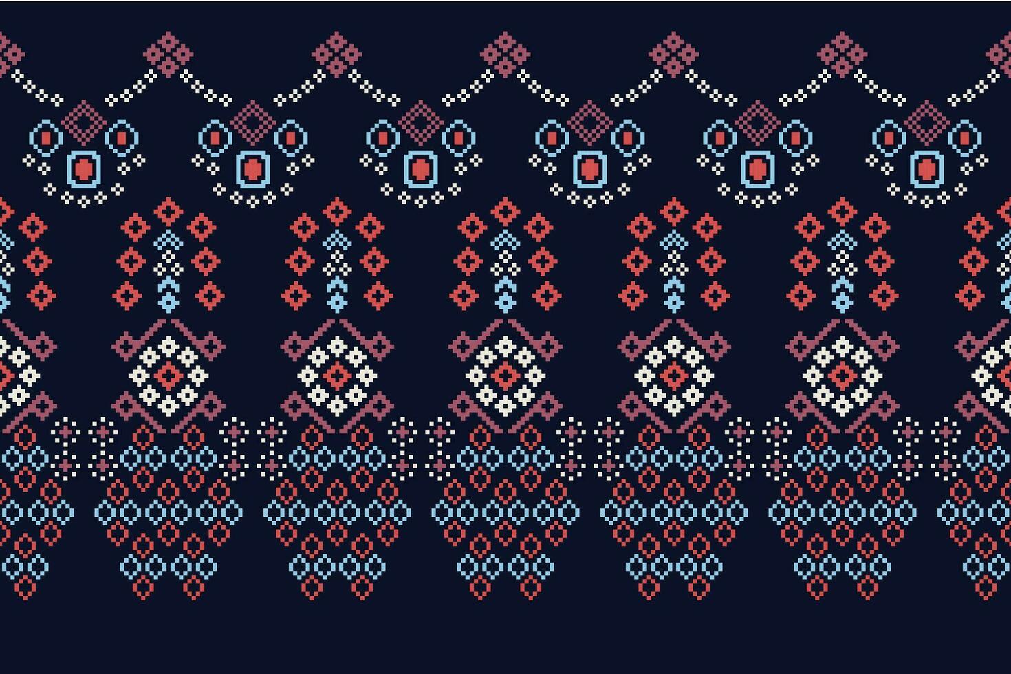 étnico geométrico tecido padronizar Cruz ponto.ikat bordado étnico oriental pixel padronizar marinha azul fundo. resumo,vetor,ilustração. textura,vestuário,quadro,decoração,motivos,seda papel de parede. vetor