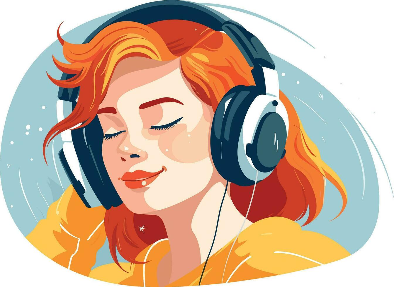 fofa menina ouvindo para música pacificamente ilustração, alegre menina ouvindo para música vetor