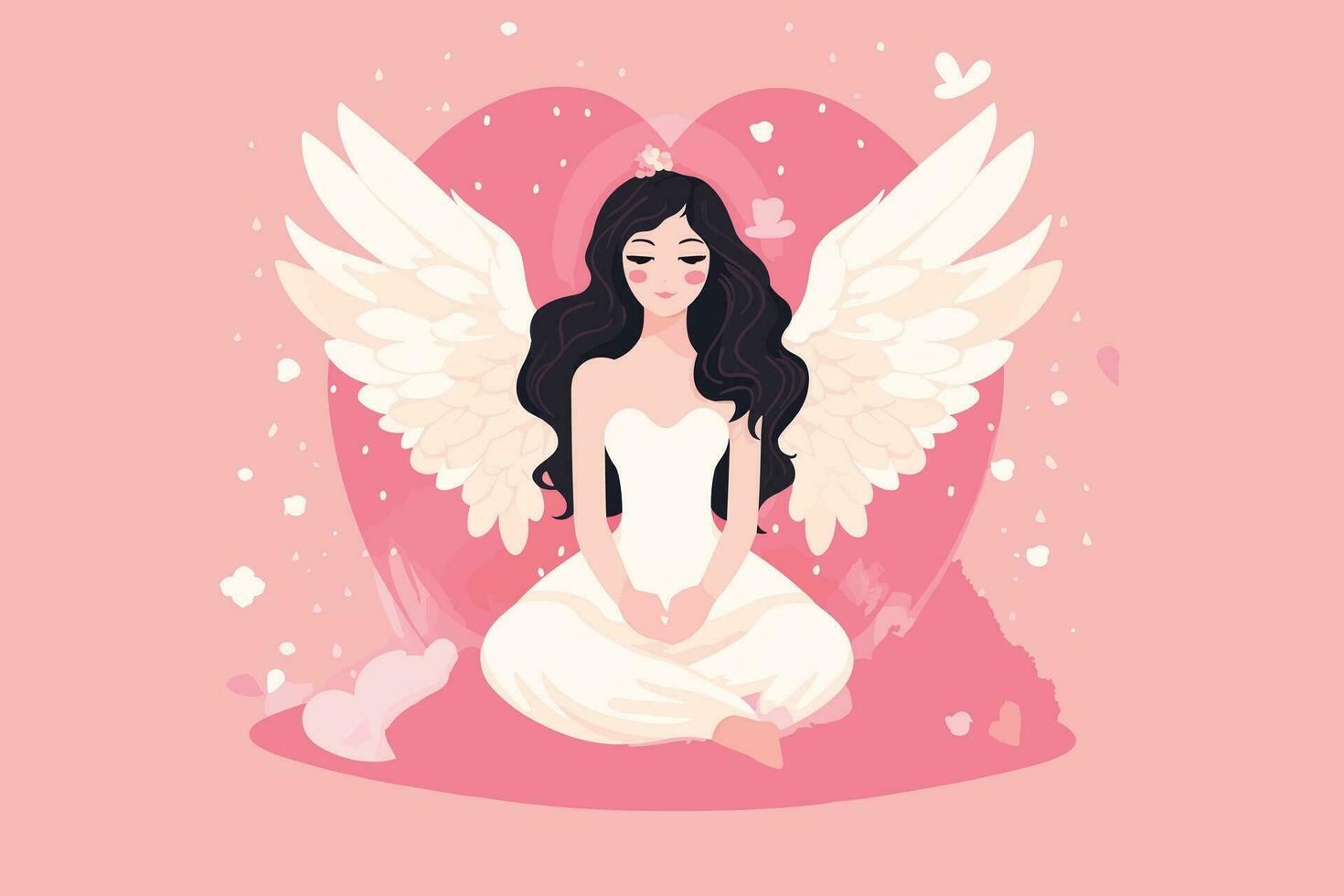 lindo fada com a angélico aura ilustração, anjo com asas ilustração dentro Rosa fundo vetor