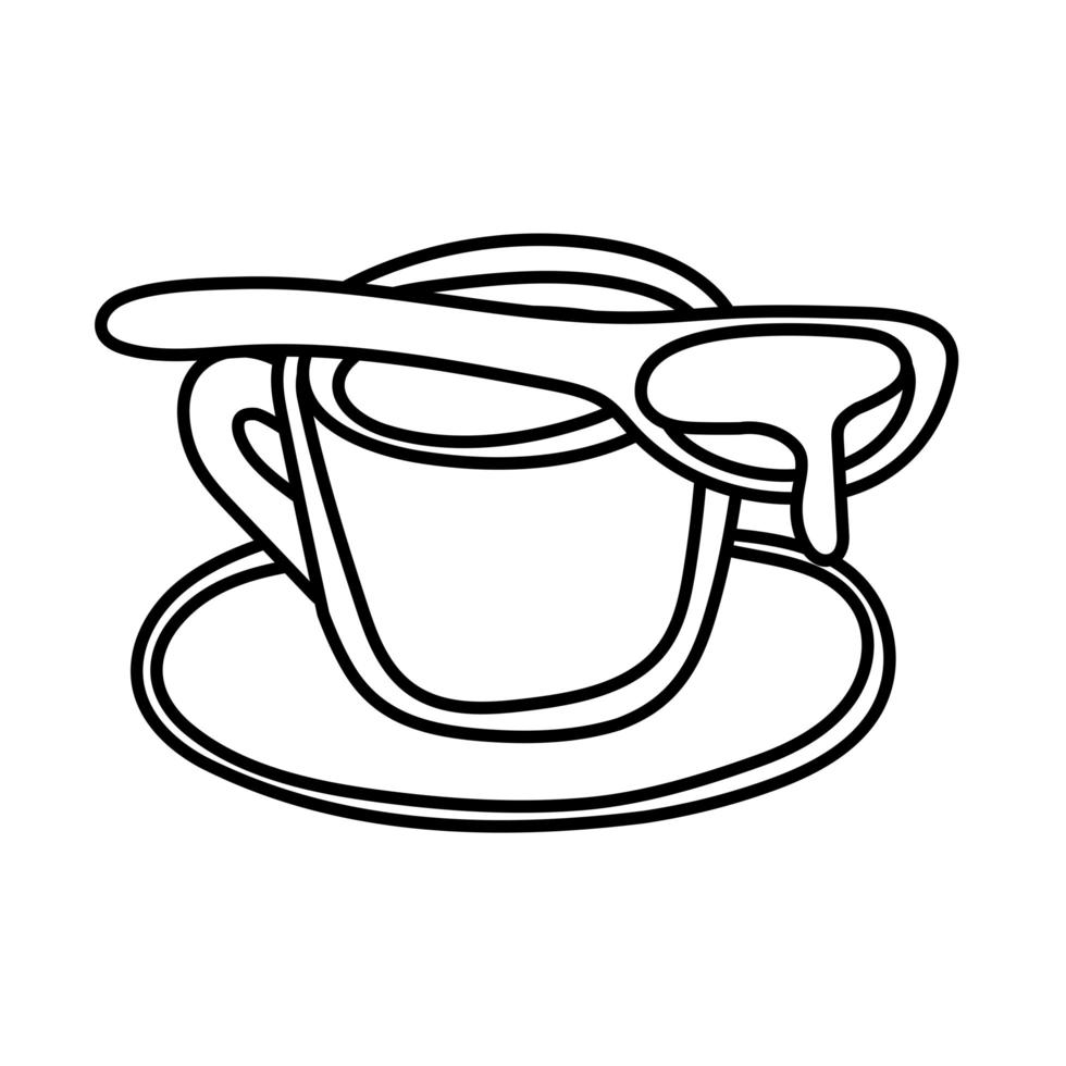 xícara de café bebida com ícone de estilo de linha de colher vetor