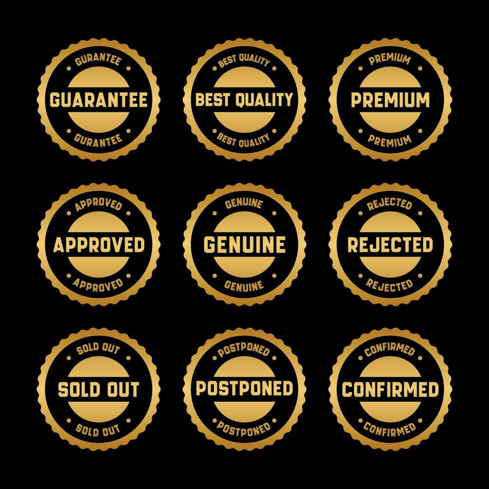 ouro carimbo Projeto conjunto - Prêmio qualidade, garantido, aprovado, vendido fora, postergado, confirmado, genuíno, original. vetor