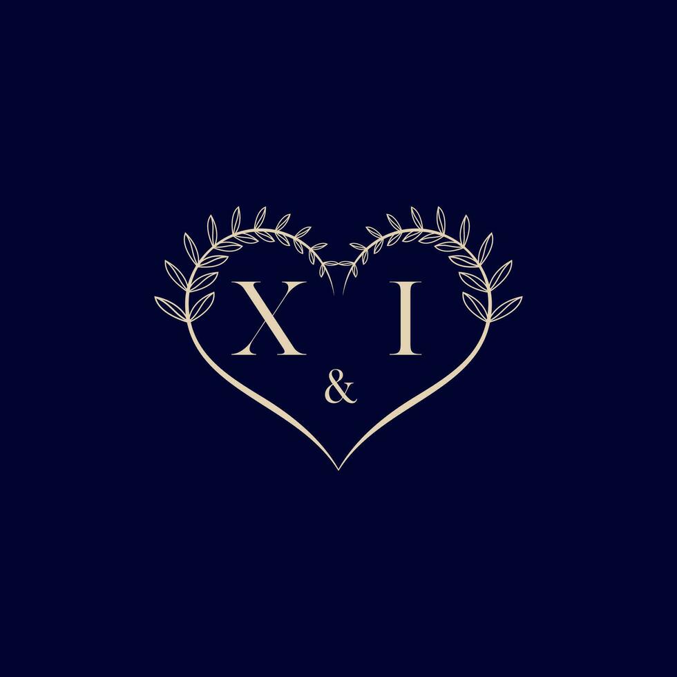 XI floral amor forma Casamento inicial logotipo vetor