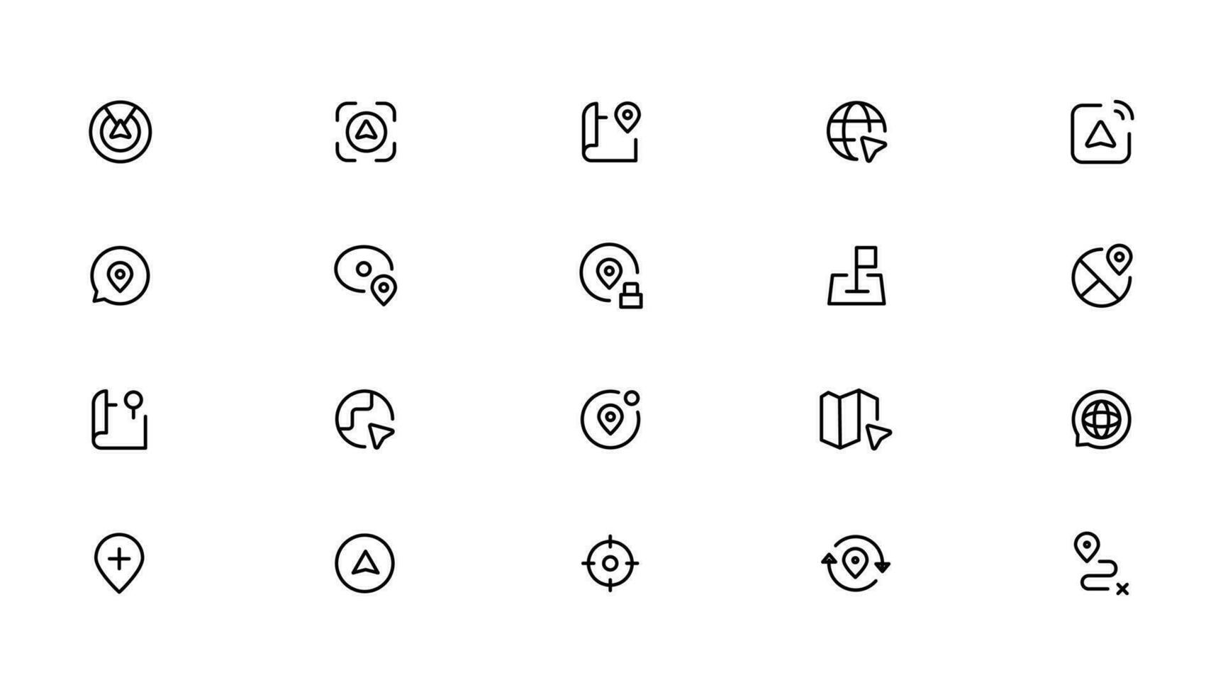 navegação, localização, elementos gps - conjunto de ícones da web de linha fina. coleção de ícones de contorno. ilustração vetorial simples vetor