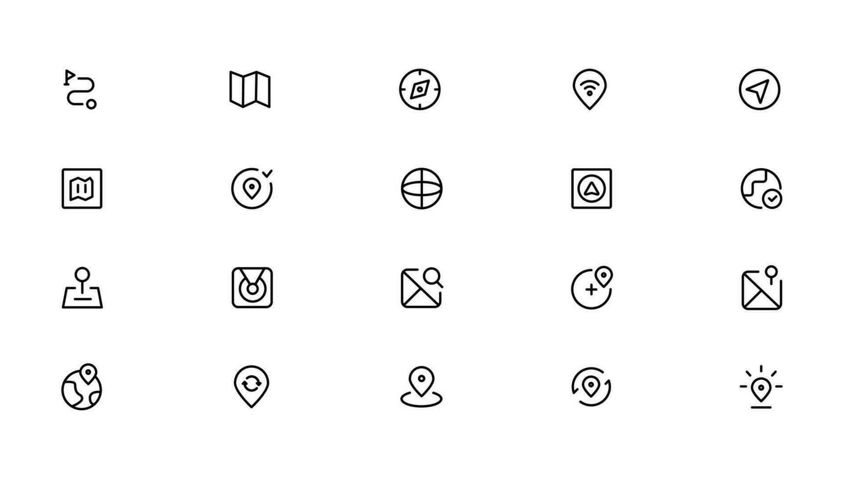 navegação, localização, elementos gps - conjunto de ícones da web de linha fina. coleção de ícones de contorno. ilustração vetorial simples vetor