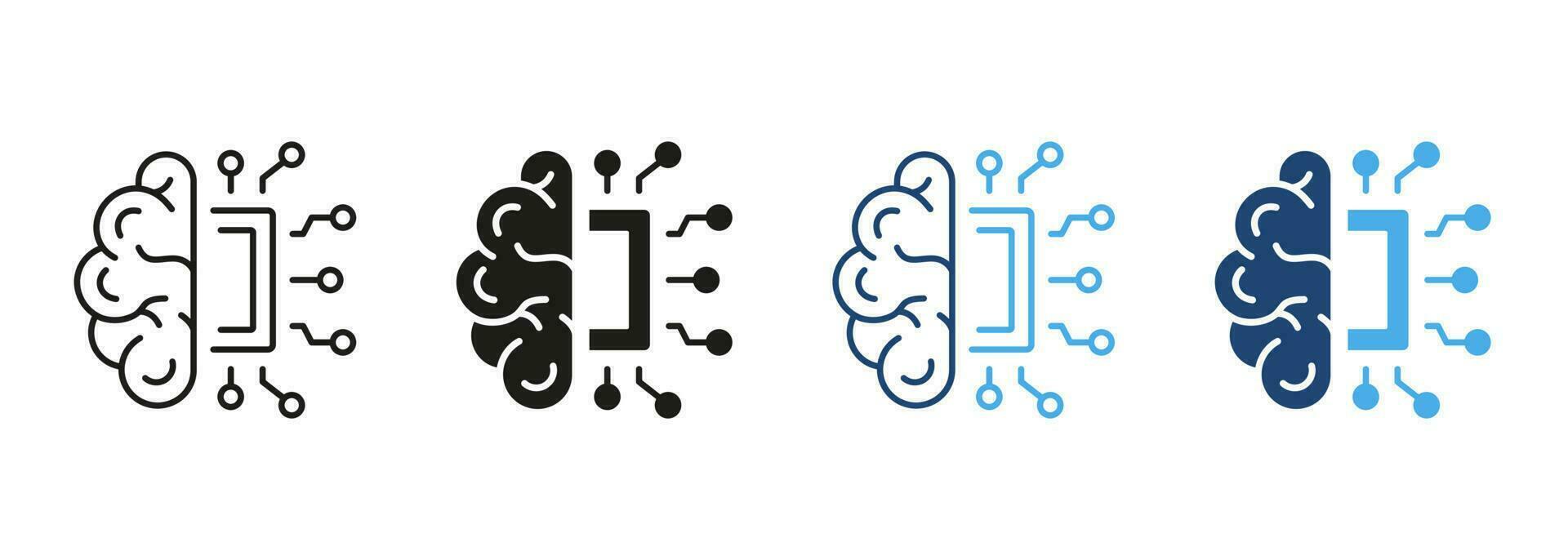 ai inovação conceito linha e silhueta cor ícone definir. humano cérebro, rede lasca tecnologia pictograma. artificial inteligência símbolo coleção em branco fundo. isolado vetor ilustração.