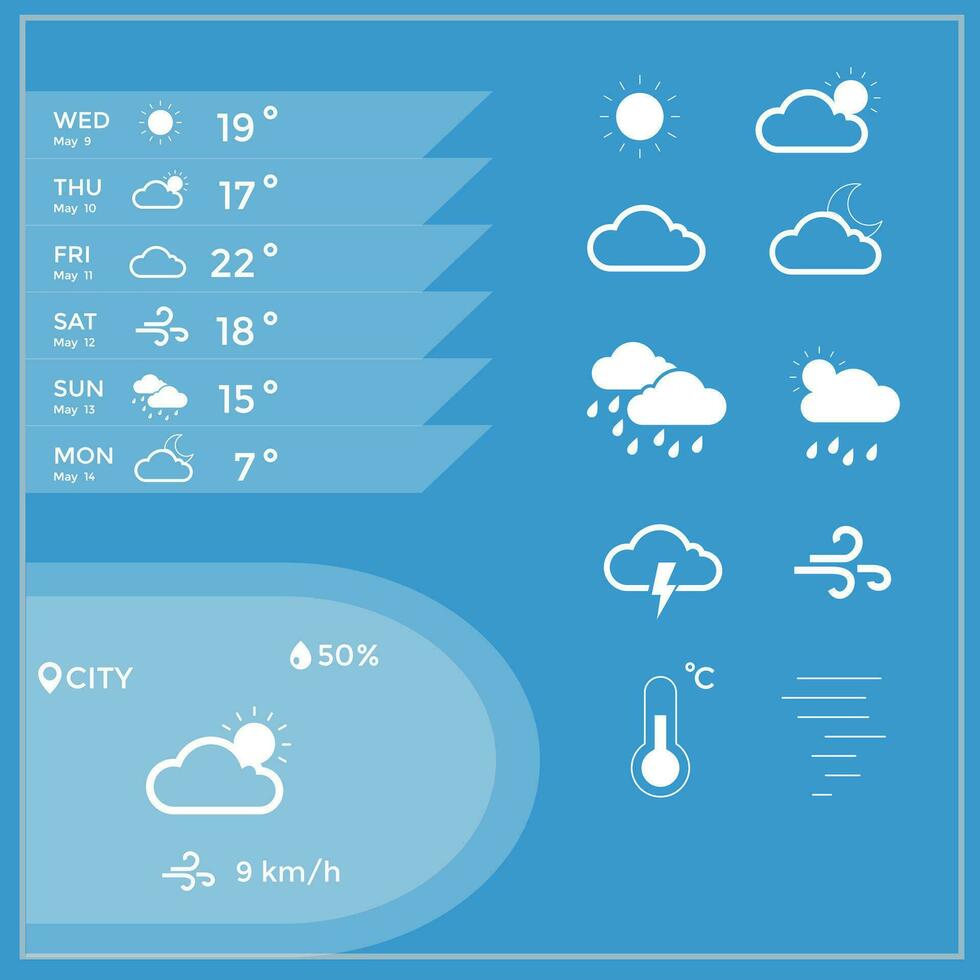 clima, meteorologia, prognósticos, ícone, Móvel aplicativo vetor