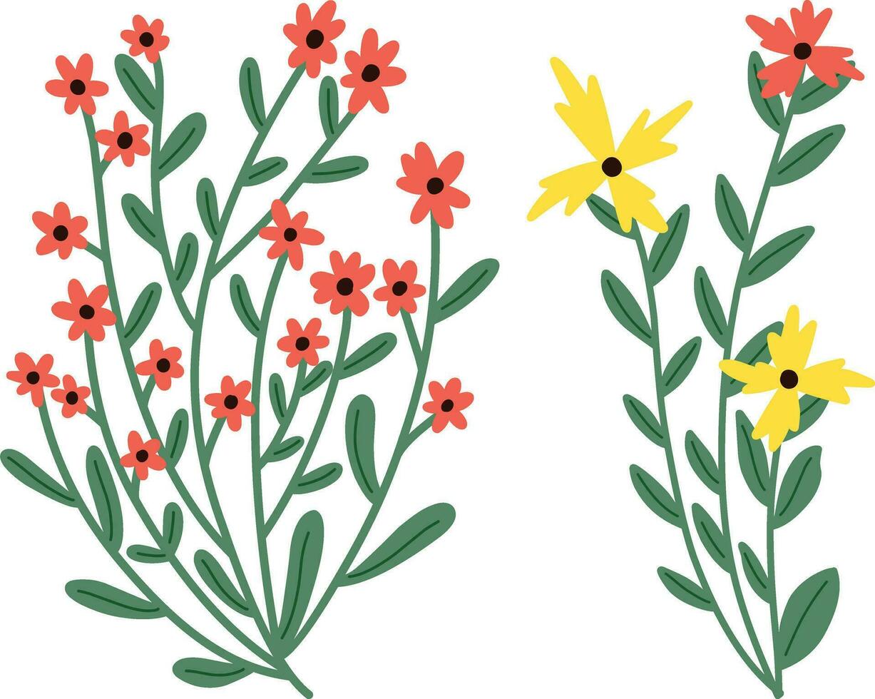 flores fofas com ramos e folhas isoladas ícone ilustração vetorial design vetor