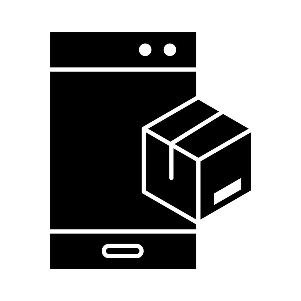 entrega embalagem smartphone serviço online caixa de papelão distribuição de carga silhueta ícone de estilo vetor