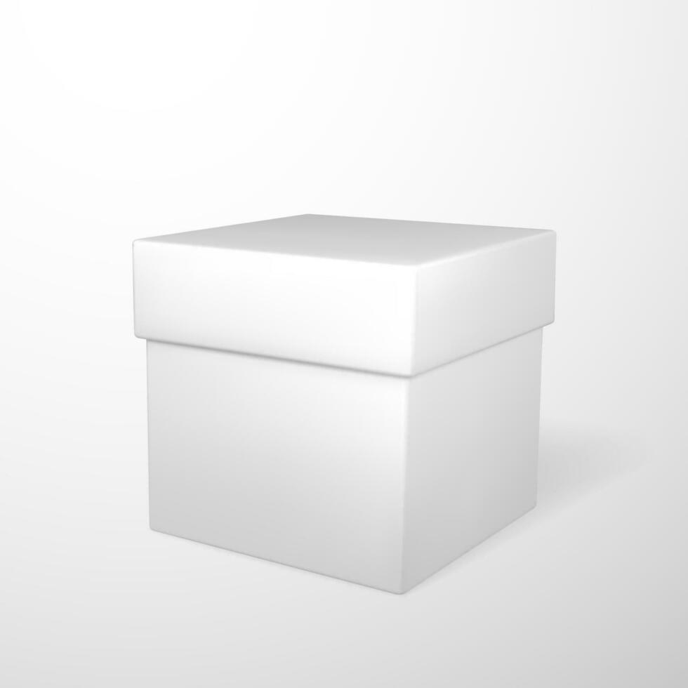 realista branco presente caixa isolado em cinzento fundo. vetor ilustração