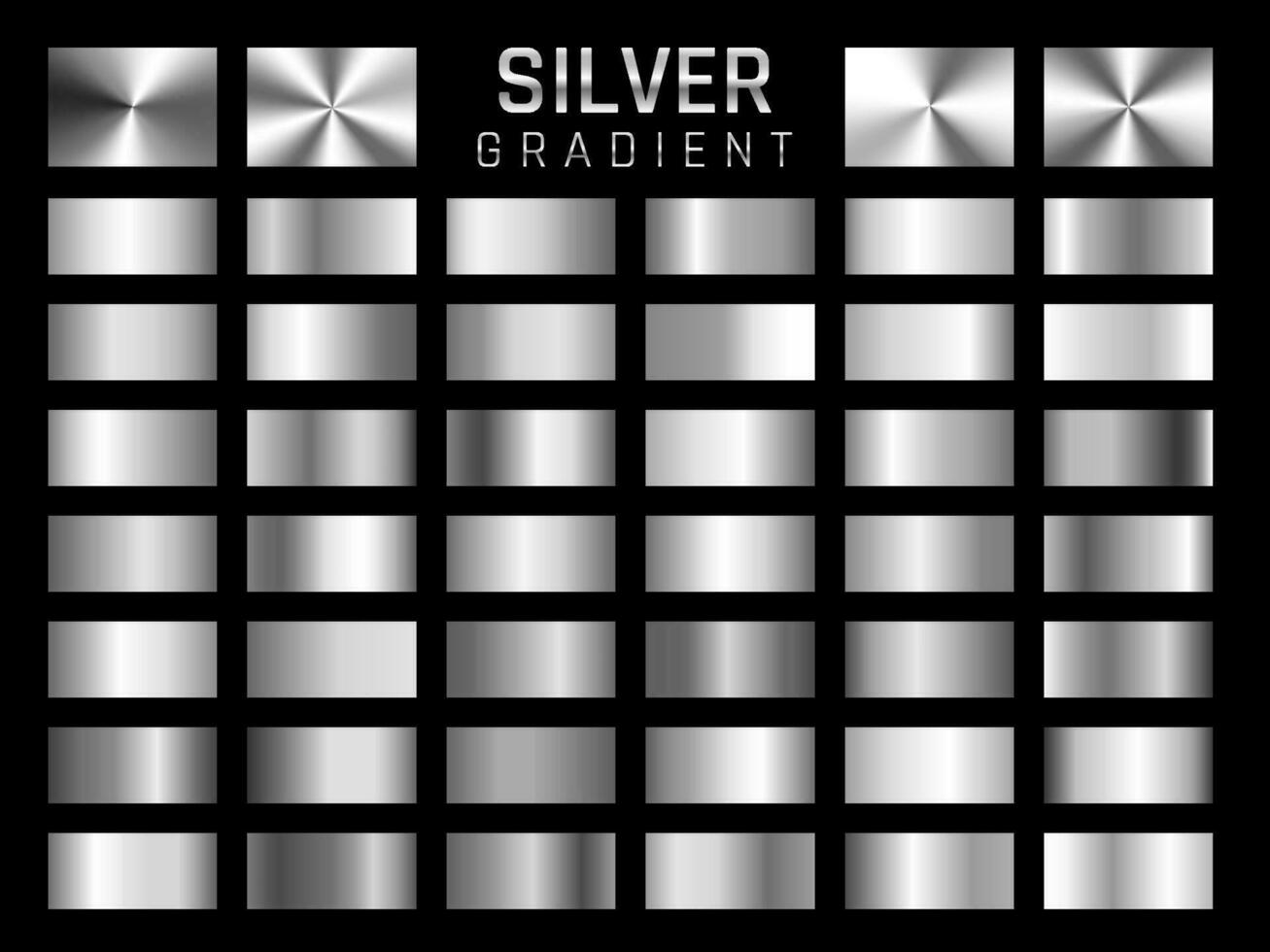 coleção de prata, gradiente metálico cromado. placas brilhantes com efeito prateado. ilustração vetorial vetor