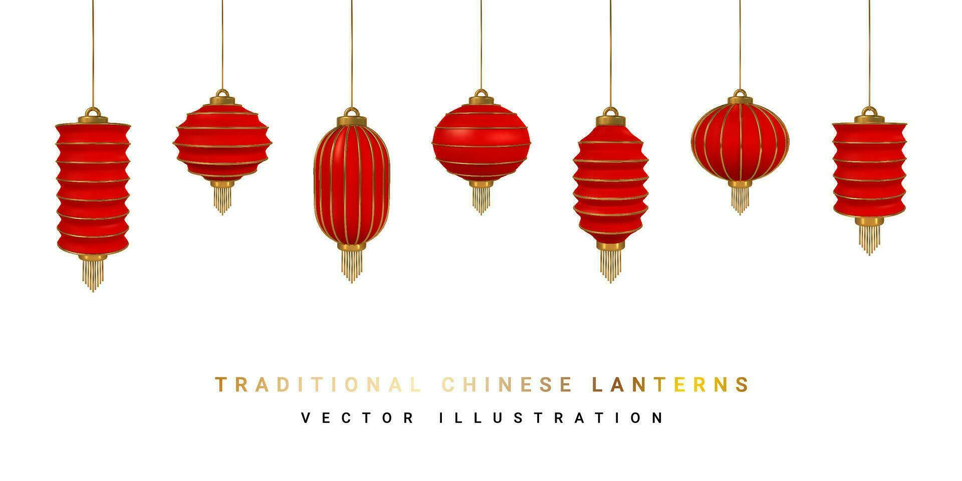 feliz chinês Novo ano. chinês festivais brilho lanternas. ásia tradicional elementos. vetor ilustração