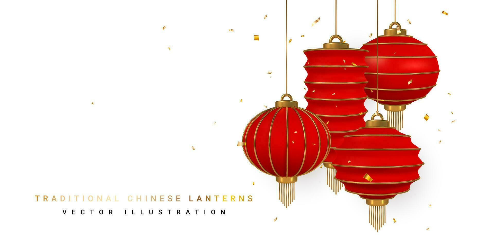 feliz chinês Novo ano. chinês festivais brilho lanternas. ásia tradicional elementos. vetor ilustração