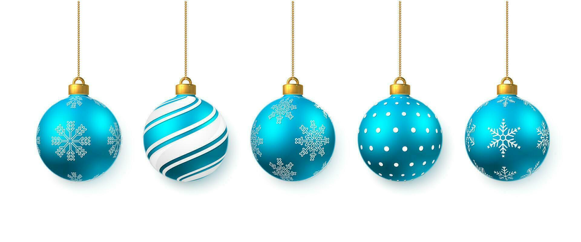 azul brilhante brilhando Natal bolas. natal vidro bola. feriado decoração modelo. vetor ilustração