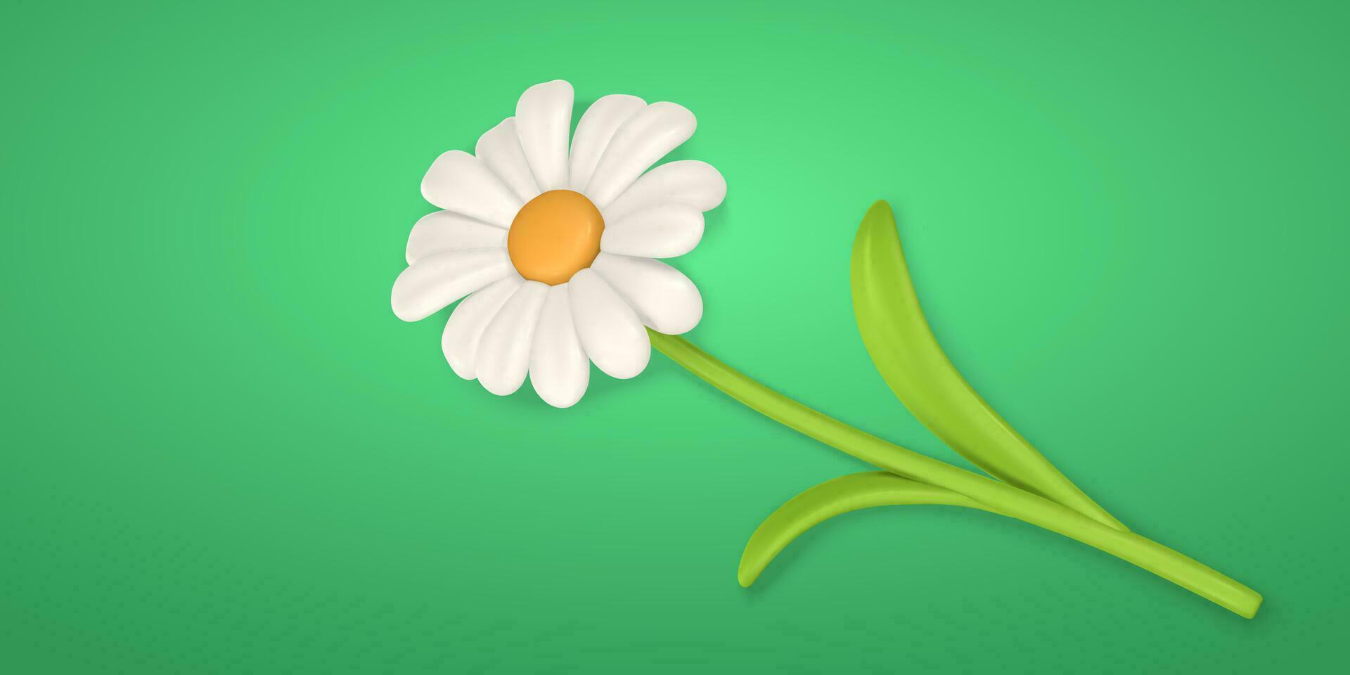 3d fofa colorida margarida flor em verde fundo. camomila dentro desenho animado estilo. vetor ilustração