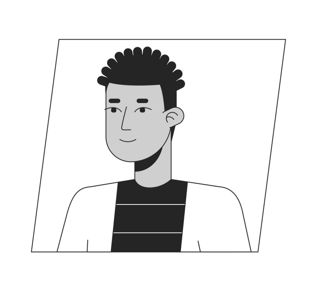 jovem latim americano homens com curto cabelo Preto branco desenho animado avatar ícone. editável 2d personagem do utilizador retrato, linear plano ilustração. vetor face perfil. esboço pessoa cabeça e ombros