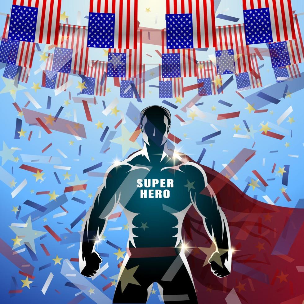 super-herói bandeira dos EUA feriado vetor
