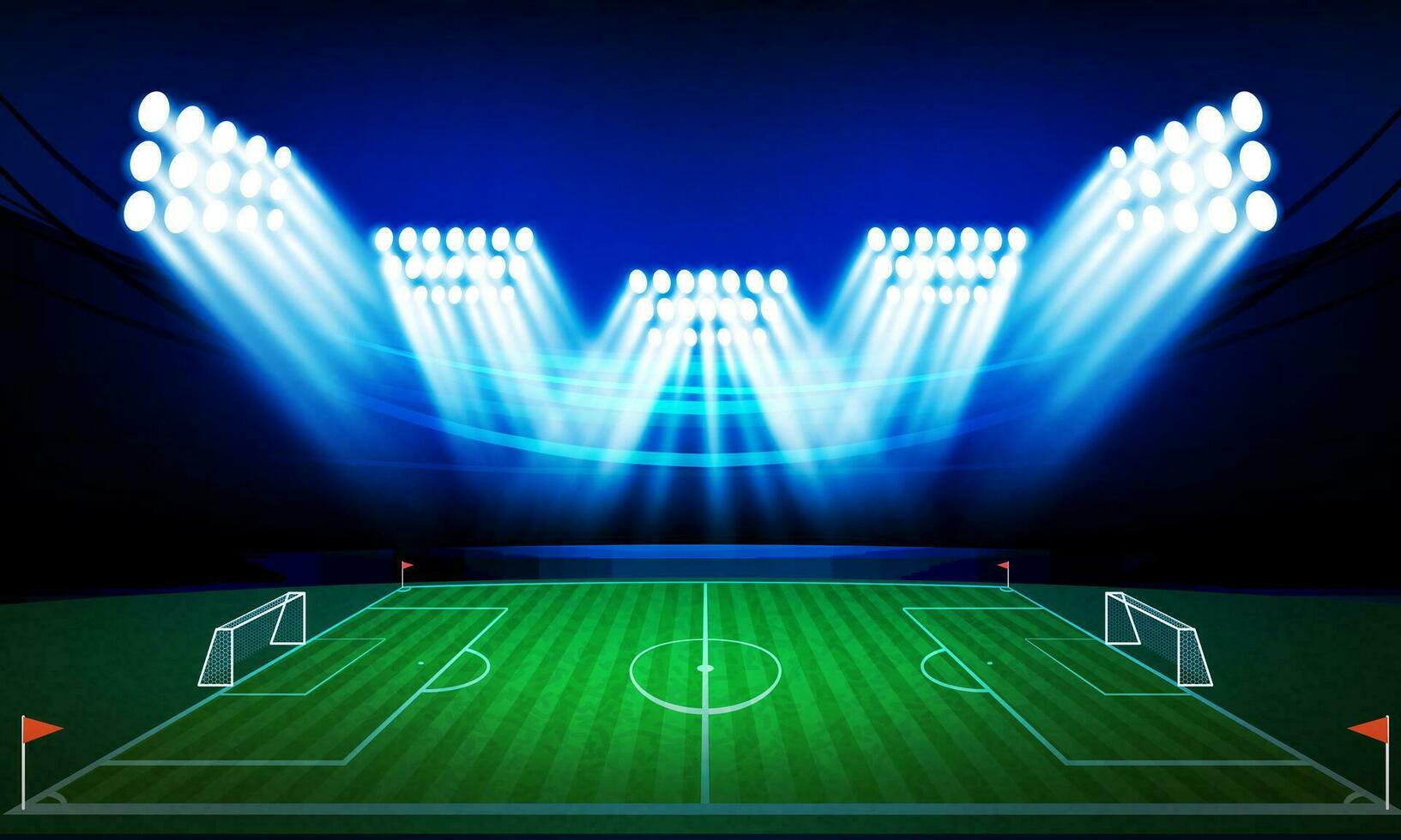 futebol arena campo com brilhante estádio luzes vetor Projeto.