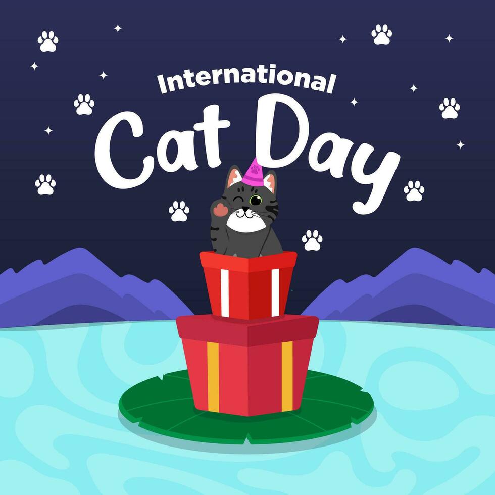 vetor fofa internacional gato dia plano mão desenhado tema gato em lótus 2 ilustração