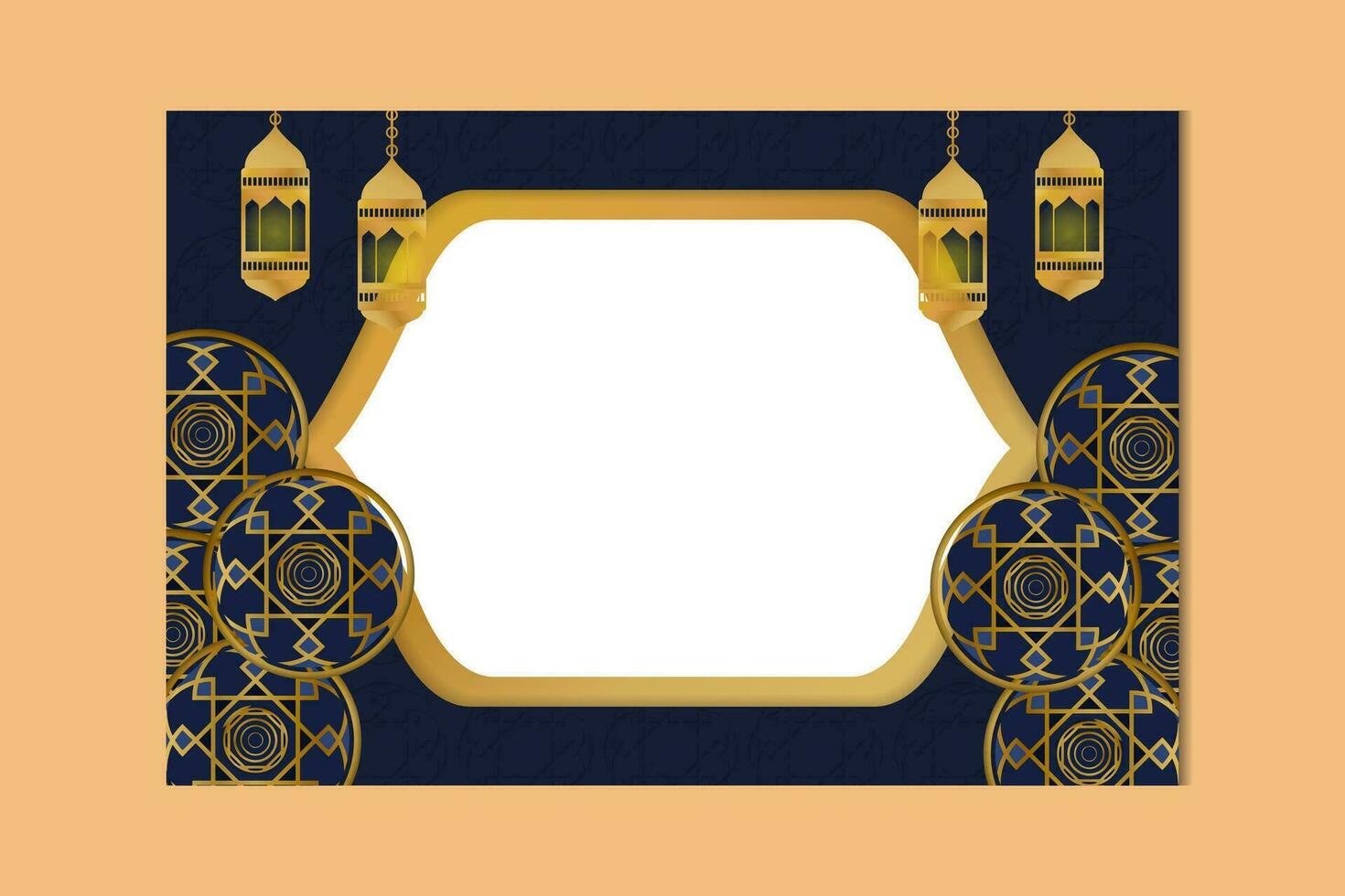 Sombrio azul bandeira fundo com islâmico padronizar flores e lanternas tema vetor