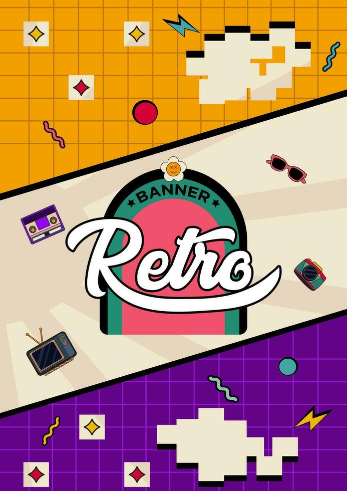 surpreendente pixel retro poster modelos vetor ilustração