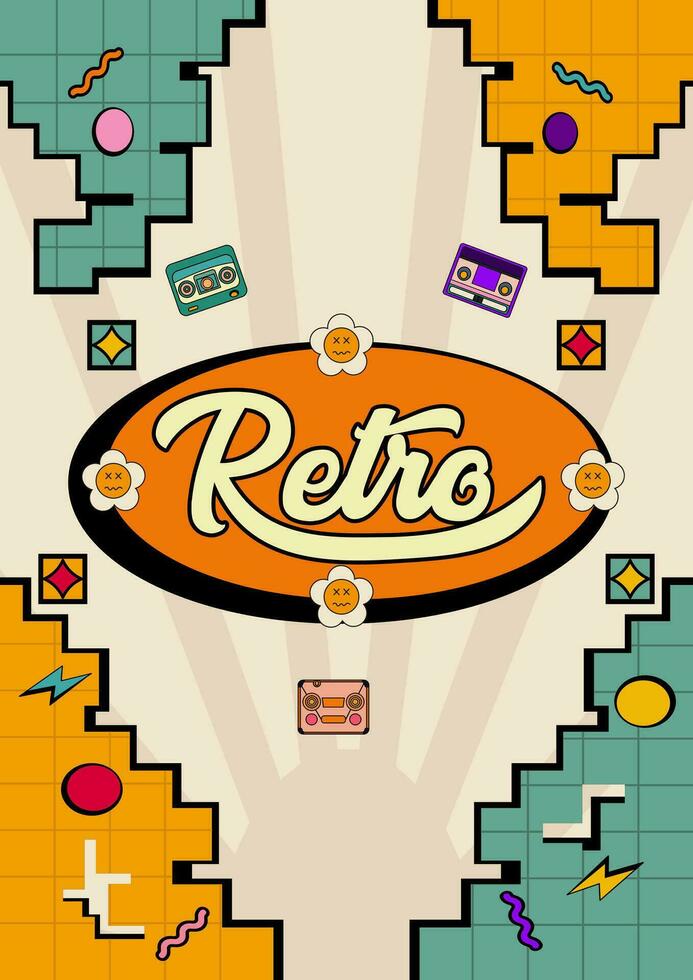 Novo conceito pixel retro modelos de cartazes vetor