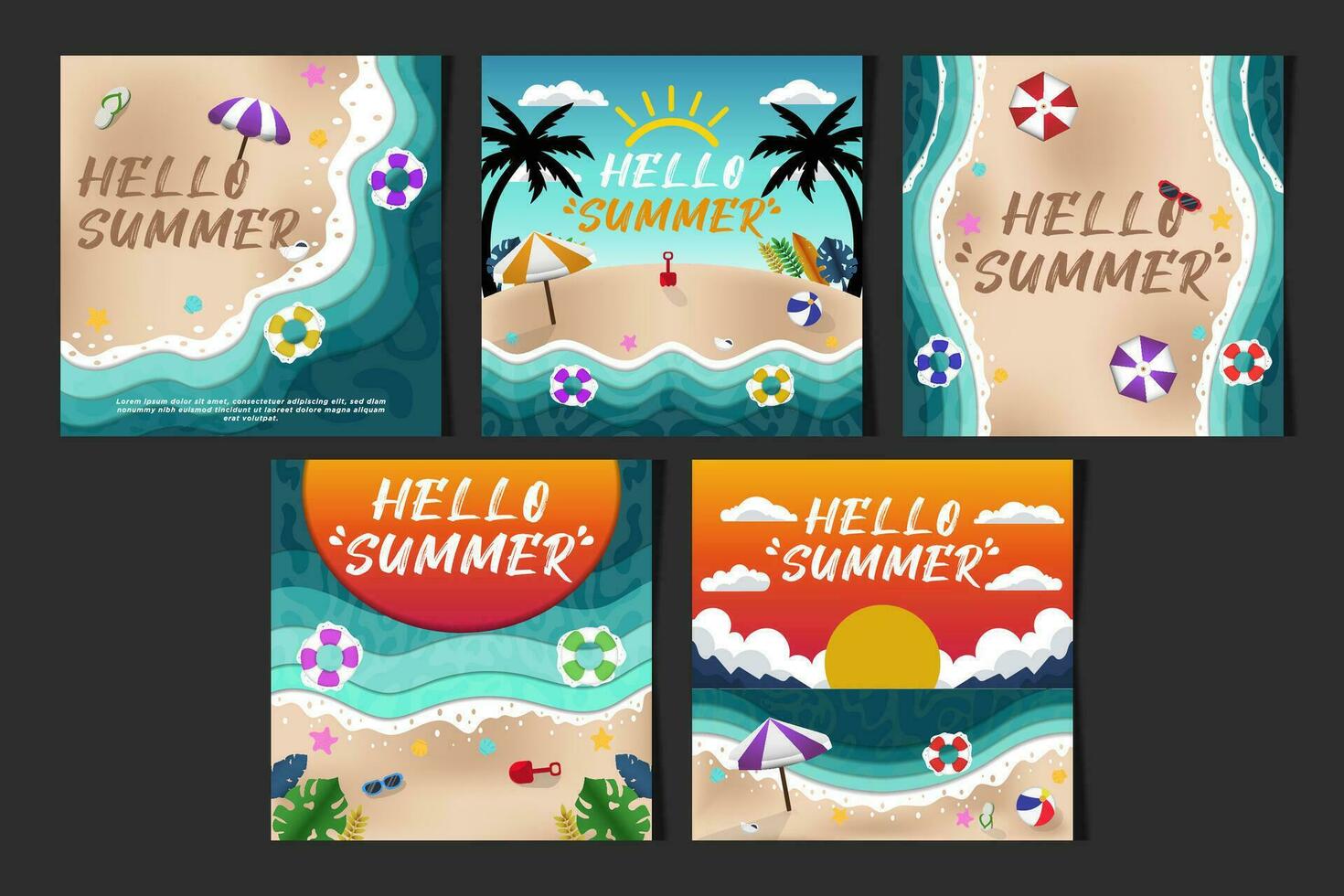 Novo conceito social meios de comunicação feeds vetor papel cortar Olá verão de praia ilustração