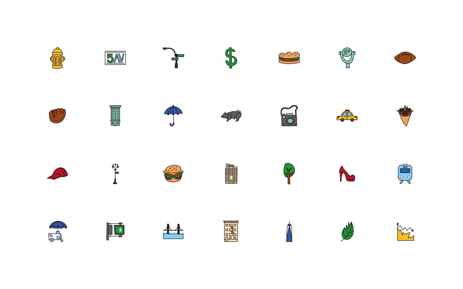 conjunto de ícones de conjunto de cidade de Nova York vetor