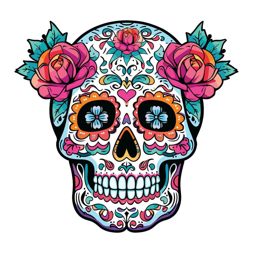 mexicano crânio cores enfeite dia de muertos ilustração vetor