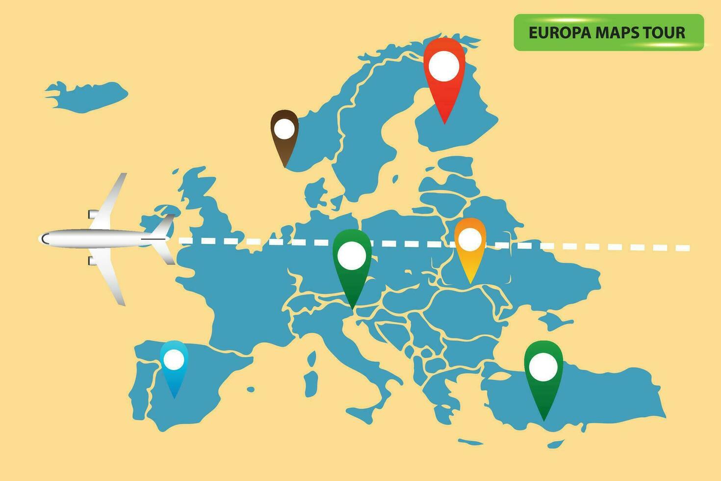 mapa do localização do europa com aviões vôo sobre Está território para a destino vetor ilustração