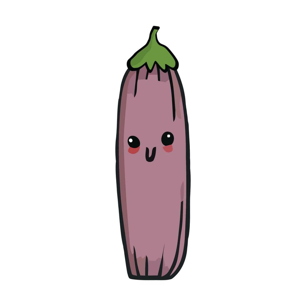 brinjal com olhos, desenho animado mão desenhado ovo plantar. crianças engraçado ilustração cru vegetal. vetor