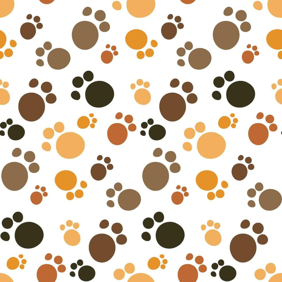 padronizar do colori gato patas, multicolorido desatado fundo, tons do Castanho vetor ilustração. impressão em têxteis e embalagem papel, veterinário clínica. desenho animado abstrato fundo