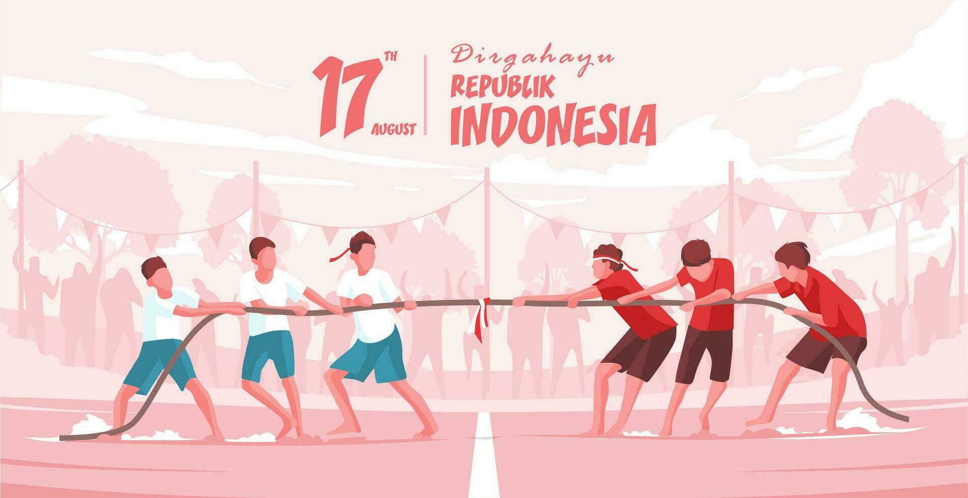 Indonésia independência dia Dia 17 agosto celebração com puxão do guerra concorrência vetor