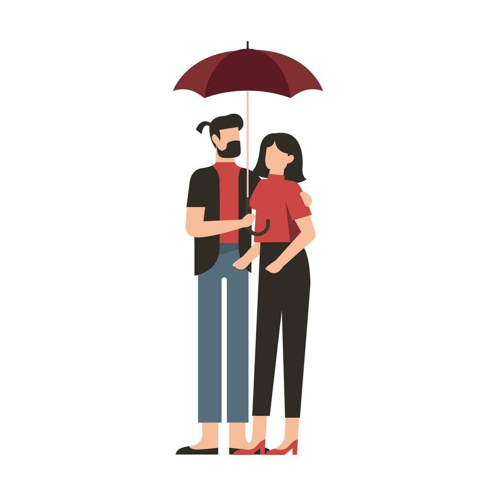 uma fofa casal é abraçando debaixo a guarda-chuva. romântico relação, proteção a partir de problemas, apoiar, Cuidado e amar. estoque ilustração vetor