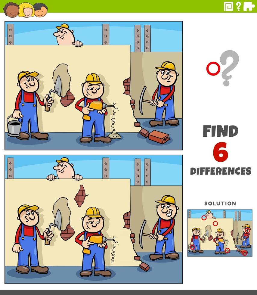 diferenças jogo educacional com trabalhadores de desenhos animados vetor