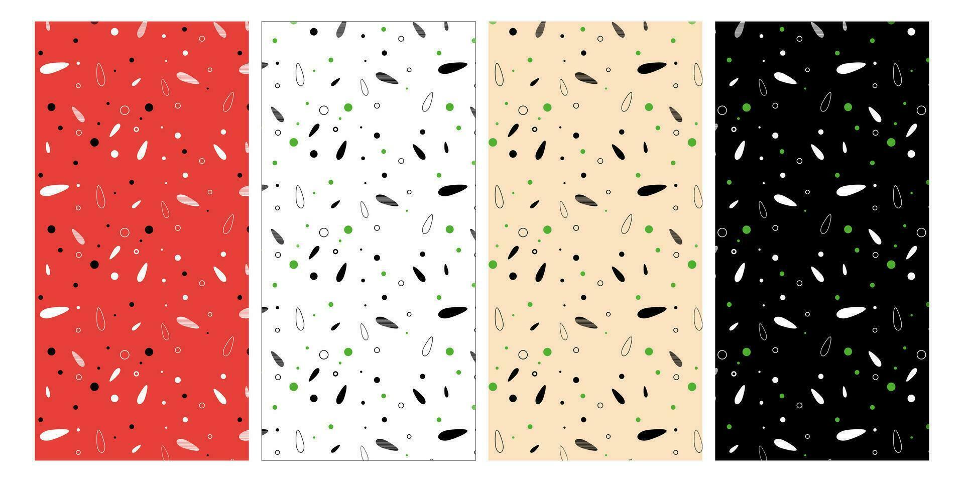 abstrato desatado padrão, pequeno detalhes, arroz, folhas, canecas, uma conjunto do padrões em uma preto, branco, vermelho e pastel fundo vetor