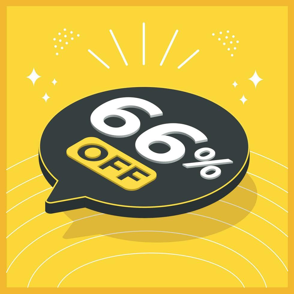 66 por cento desligado. 3d flutuando balão com promoção para vendas em amarelo fundo vetor