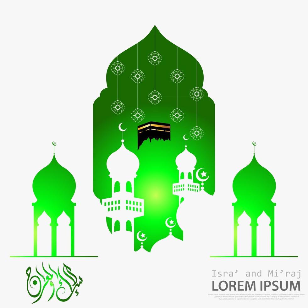 ilustração de isra e miraj a jornada noturna do profeta muhammad com uma cor dourada com uma combinação de ornamentos circulares cartão de saudação tradicional vetor