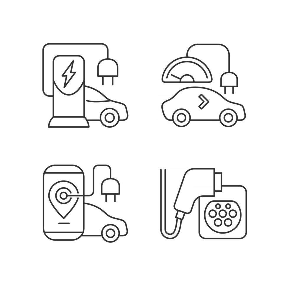 conjunto de ícones lineares de carregamento de veículos elétricos vetor