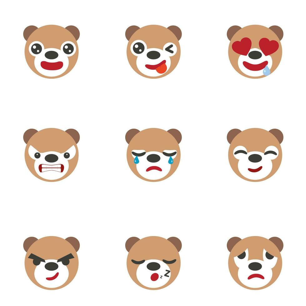 conjunto do fofa Urso emoticons.urso face ícone em branco fundo vetor