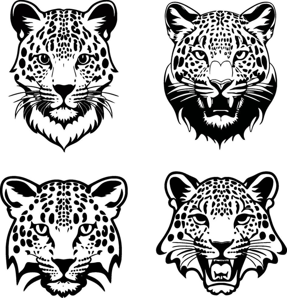 leopardo cabeça logotipo vetor estêncil conjunto