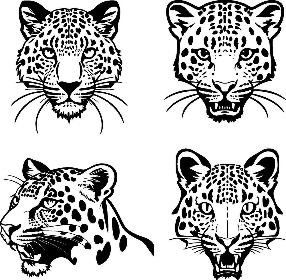 leopardo cabeça logotipo vetor estêncil conjunto