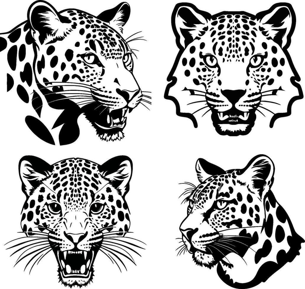 leopardo cabeça logotipo vetor estêncil conjunto